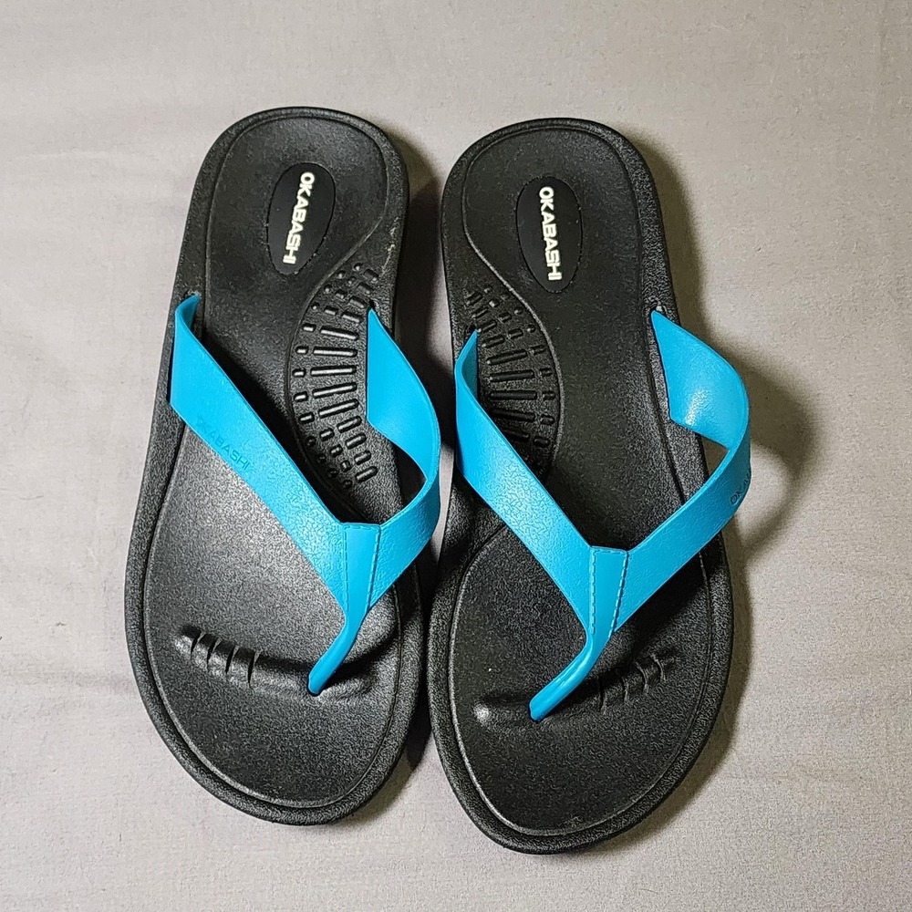 Okabashi Flip Flop Sandals Womens Medium Blue Arch Support Waterproof Shoes
